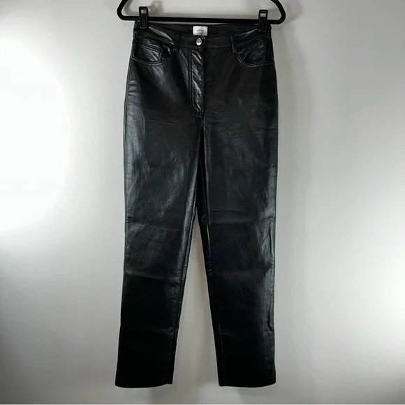Aritzia Wilfred Faux Leather High Rise Straight Leg Black Women’s Pants Size 6 - Picture 1 of 5